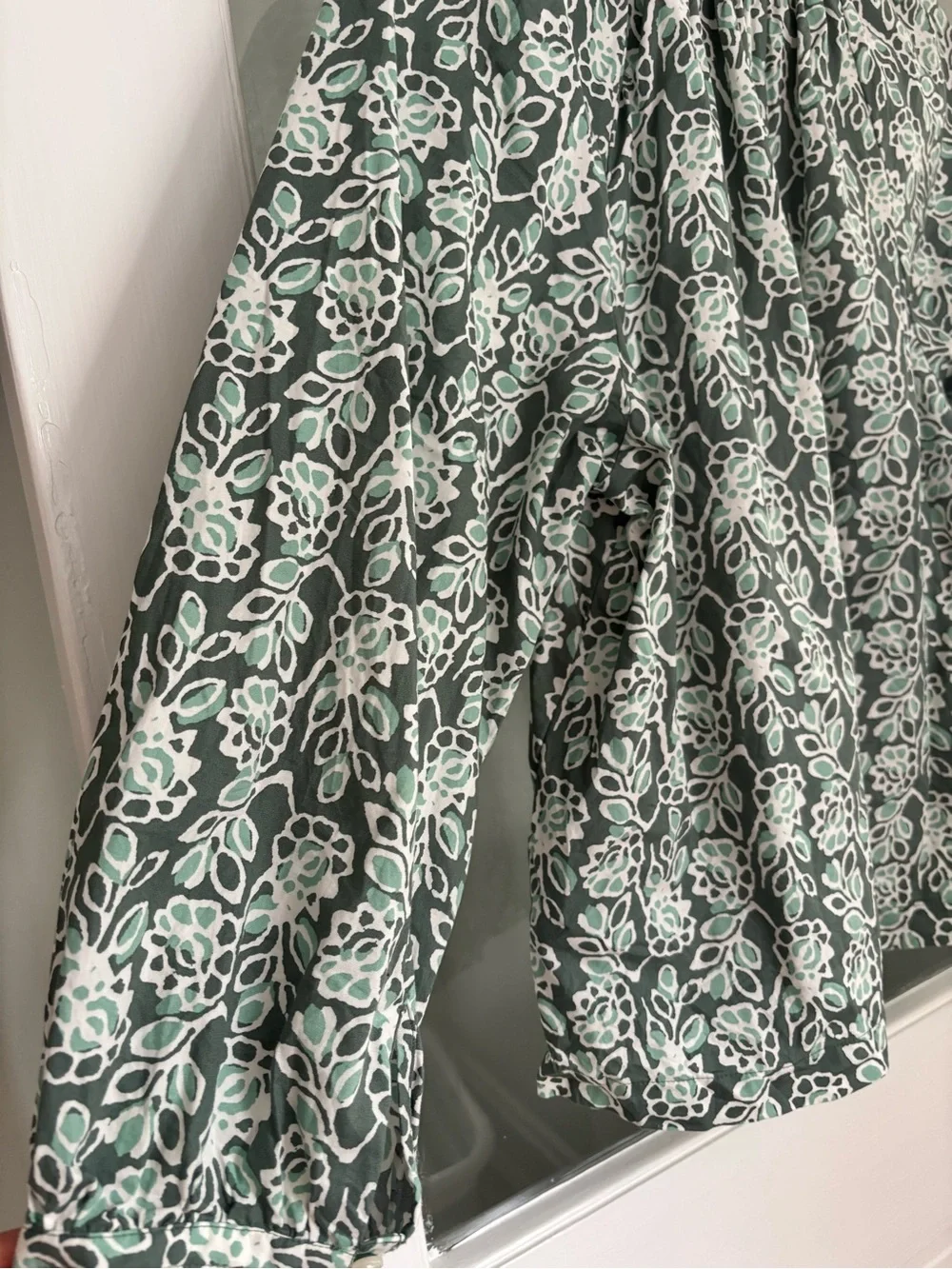 J. Crew, White and Green Floral Lightweight Blouse, Size M